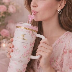 LoveShackFancy Pink Floral Stanley 40oz Quencher Tumbler – Limited Edition Travel Mug image 6
