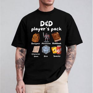 D&D Player&#39;s Pack T-Shirt, D20 Dungeons and Dragons, Funny Dnd Shirt, DnD Shirt, Dice Collector Shirt, Tabletop RPG Gear, Tabletop Gaming