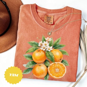 Comfort Colors® Vintage Orange Fruit T-shirt, Fruity Sumer Graphic Shirt, Pastel Citrus Aesthetic Clothing, Foodie Apparel, Flowers Tee