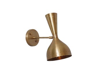 Mid Century Raw Brass Wall Sconce Lamp Light DIABOLO , Italian Stilnovo Inspired Modern Wall Lamp Light Reading Bedside Hall Entrance