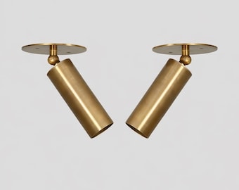 Set of 2 Mid Century Brass Adjustable Ceiling Spot Lights, Modern Cylinder Flush Mount Fixtures, Italian Vintage Style Accent Lighting