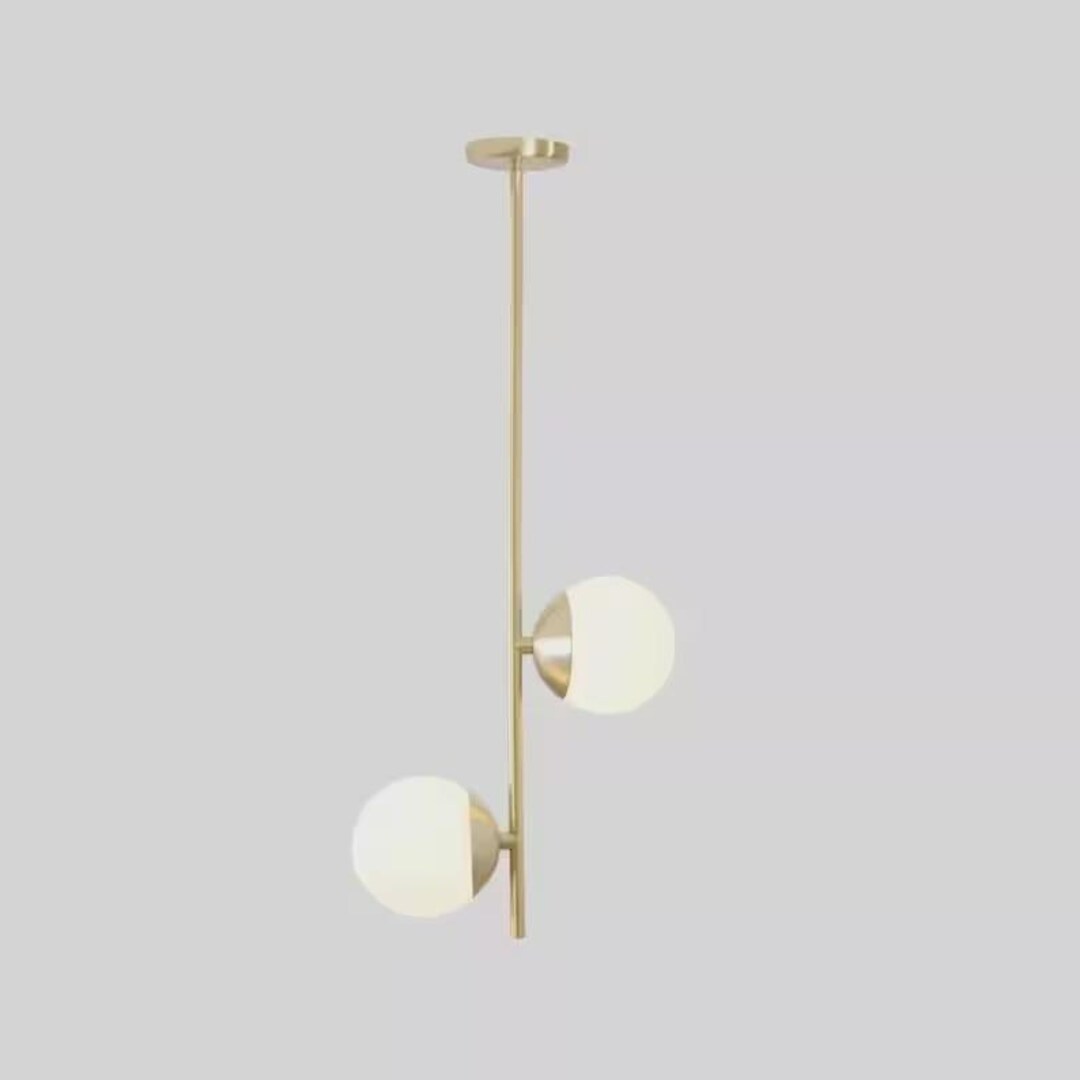 Brass Globe Pendant Light Modern Vertical Double Opal Glass Hanging ...