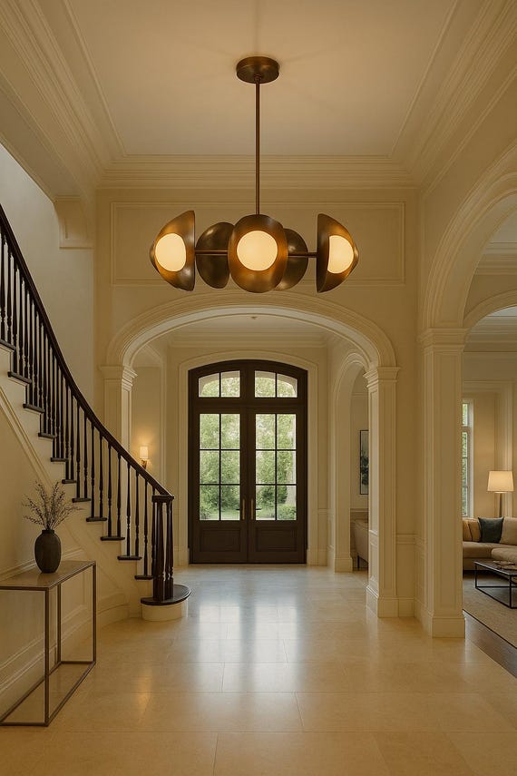 Seven Globe Brass Sputnik Chandelier – Milky Glass Globe Ceiling