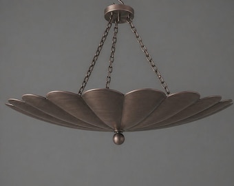 Antique Patina Chandelier 36 Inch, Modern Brass Petal Chandelier, Sculptural Ceiling Light, Handmade Statement Fixture for Dining Room