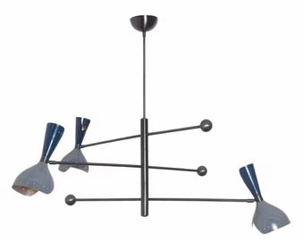 Italian Style Mid Century Sputnik Chandelier 3 Arm 6 Light Brass Ceiling Pendant Modern Cone Shade Lighting for Dining Room or Living Room