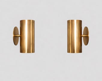 Pair Brass Cylinder Wall Sconce Modern Minimal Tube Light Handmade Mid Century Wall Lamps for Bedroom Hallway Entryway Décor Set of Two Pair