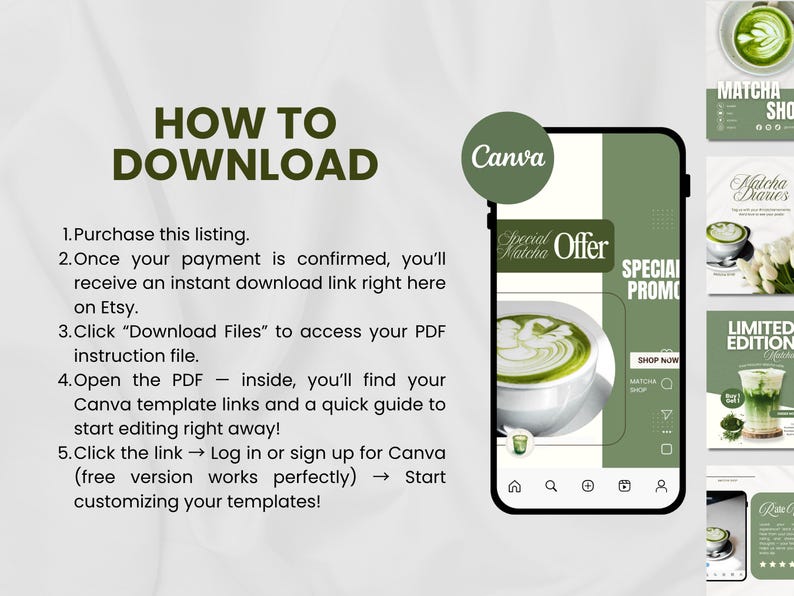 Canva Matcha Instagram Stories and Posts Bundle, Editable Templates ...