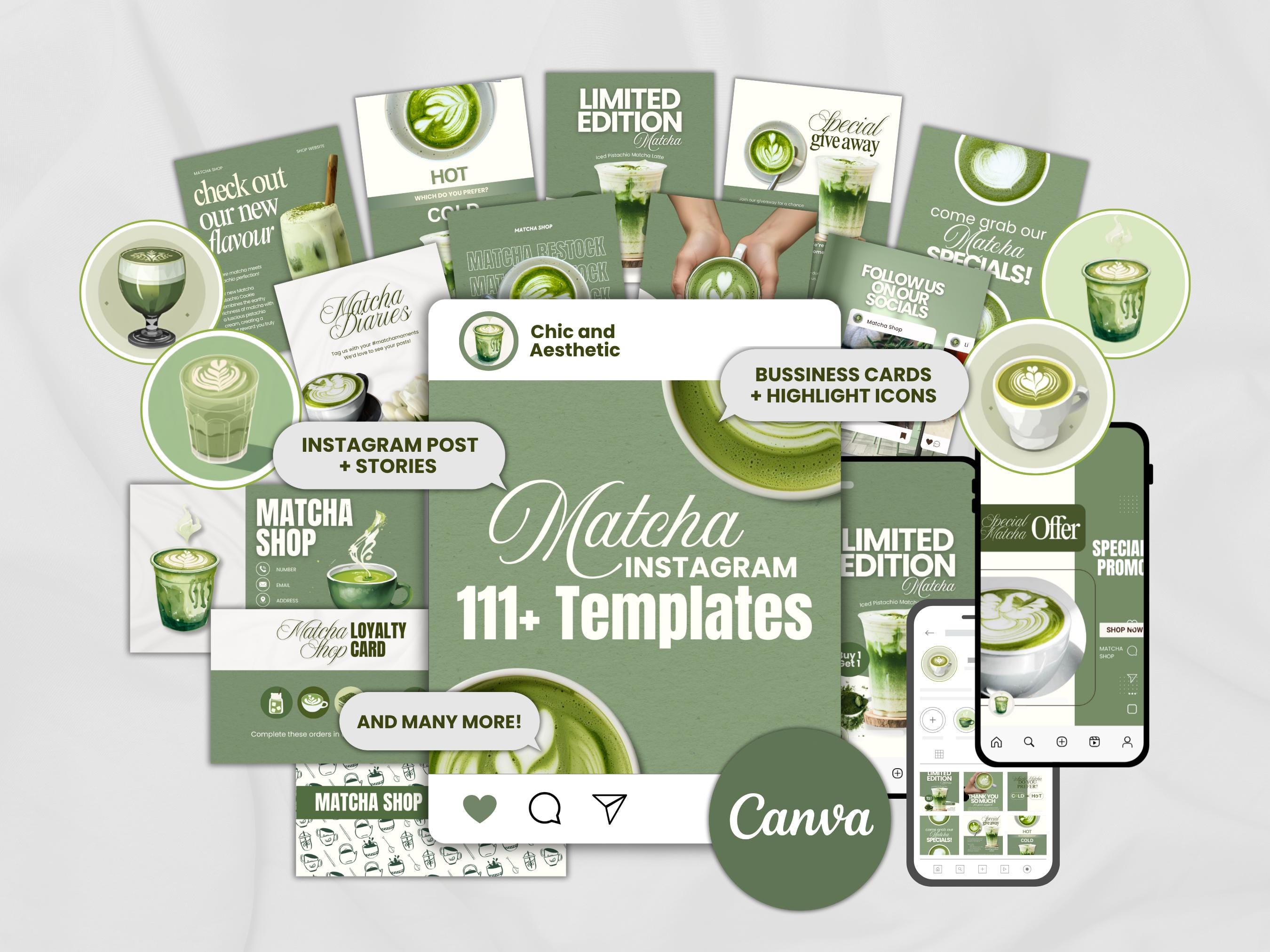 Canva Matcha Instagram Stories and Posts Bundle, Editable Templates ...