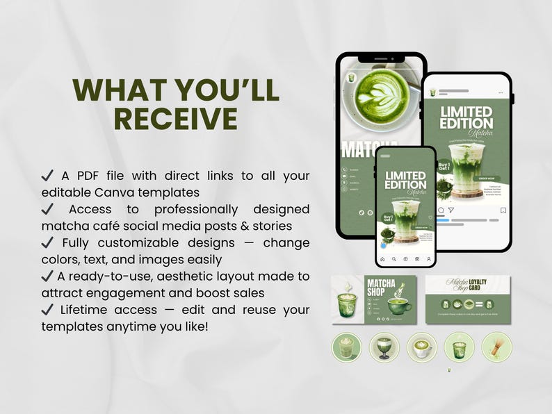 Canva Matcha Instagram Stories and Posts Bundle, Editable Templates ...