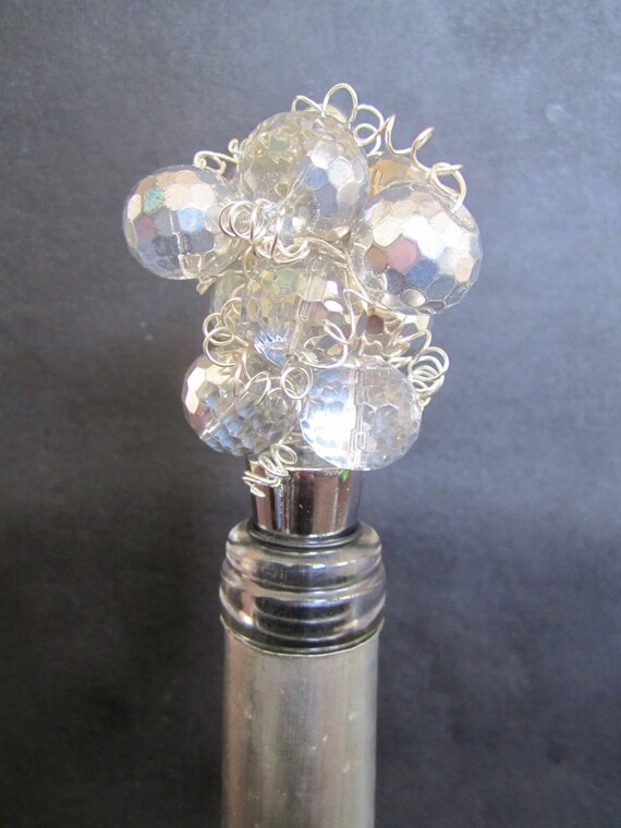 Items similar to Beaded Silver Wine Bottle Stopper on Etsy