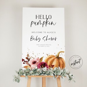 Signo de bienvenida del Baby Shower de calabaza de otoño / Plantilla editable / Póster de otoño / Descarga instantánea imprimible / Letrero de ducha personalizado / PUMPKIN-05