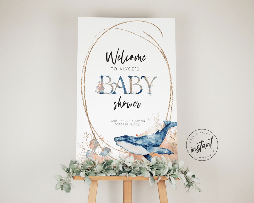 Watercolor Ocean Baby Shower Welcome Sign | Editable Template ...