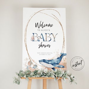 Watercolor Ocean Baby Shower Welcome Sign | Editable Template | Nautical Sea | Printable Instant Download | Custom Poster | OCEAN-05