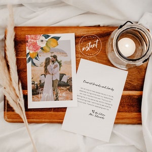 Photo Thank You Card | Lemon Blossom Bridal Shower | Editable Template | Summer Citrus | Instant Download | Printable Thank You | LEMON-06