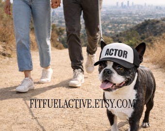 ACTOR Dog Hat with Ear Holes. Trucker Style. Funny Dog Hat. Pet Sun Hat UV Protection. Adjustable Dog Cap. Small Medium or Large.