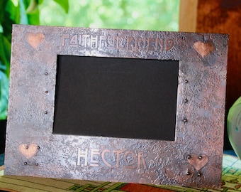 Personalized Copper Pet Photo Frame, Etched Paw Prints and hearts, 4x6