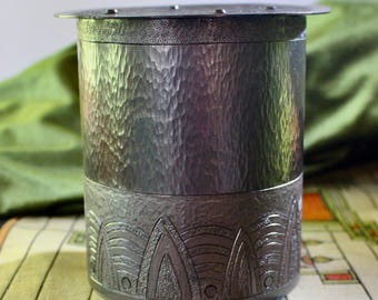 Handmade Copper Lidded Vessel: Hammered Abstract Japanese Wave Design.
