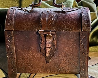 Gothic Copper Treasure Box: Etched Medieval Style Jewelry Box, medium bronze patina.