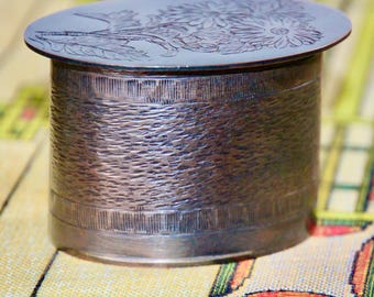 Hand Hammered Copper Ring Box: Bronze Patina, Chased Chrysanthemum Design