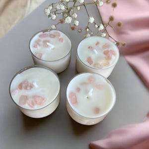 Rose Quartz Tealight Candle Set- Self-Love, Heart Healing and Romantic Energy, Love Attraction, Meditation, Altar Candle, Gifts and Rituals