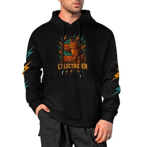 Funny Electrician Meme Cat Larry Lakaka Brainrot French Unisex Black Hoodie