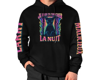 Hoodie I'll Touch You at Night Cat Larry Lakaka Brainrot French Unisex Black