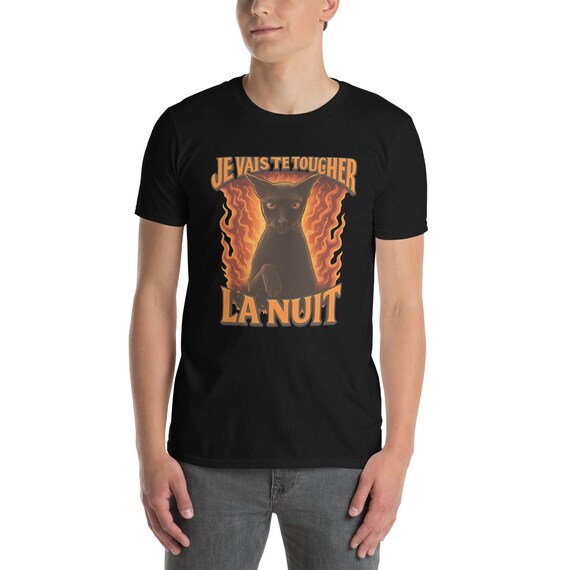 T-shirt Humour "Je Vais Te Toucher La Nuit Lakaka Larry Chat Le Malicieux" - Coupe Classique, Léger