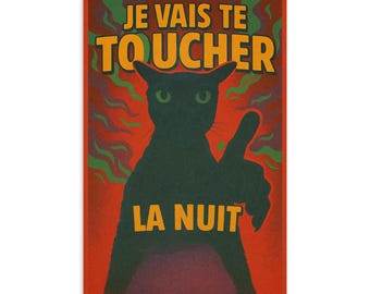 Carte postale Larry le malicieux Je vais te toucher la nuit meme chat drole humour brainrot francais