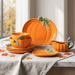 Pumpa Keramik Servisset, Tallrik, Skål, Kopp, Höst/Halloween, Orange Dekorativt Servis, Thanksgiving Gåva