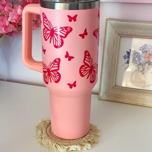 Pink Butterfly 40oz Stainless Steel Tumbler