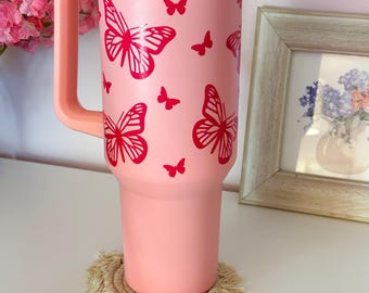 Pink Butterfly 40oz Stainless Steel Tumbler