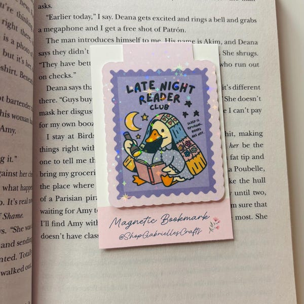 Cartoon Goose, Late Night Reader Club, Magnetic Bookmark, Handmade Book Accessories