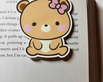 Kawaii Bear Magnetic Bookmark, Handmade Book Accessory