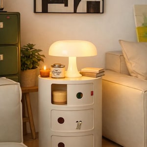 Mesita de noche redonda en miniatura: mesita de noche moderna y sencilla de varias capas en resina ABS de colores: decoración moderna y compacta para el dormitorio.
