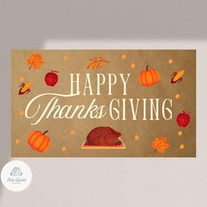 Happy Thanksgiving Banner Template, Editable 3x5 ft Brown Fall Sign, Thanksgiving Decor, Friendsgiving Sign, Turkey Pumpkin Corn Feast Decor