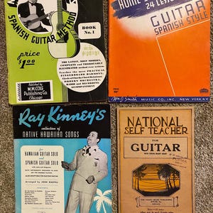 Vintage Guitar Method Book Lot (4) | Spanish & Hawaiian Styles | 1920s–1950s | Rare Music Instruction Sheet Music