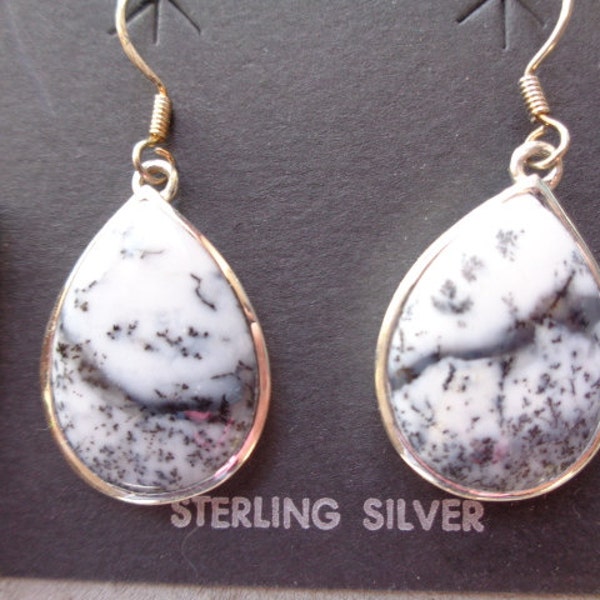 Merlinite Earrings  Dendritic Opal Agate Earrings