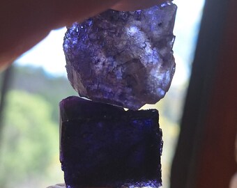 2 Raw Fluorite Crystals Rough Deep Blue Purple  PUR