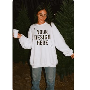 White Gildan 18000 Sweatshirt Christmas Mockup G18000 Lifestyle Mockup Pinterest Aesthetic Influencer Mockup Holiday Trendy Oversized