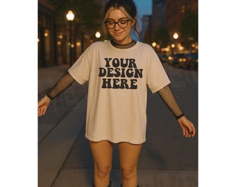 Komfort Farben Elfenbein T-Shirt Mockup | Ästhetischer Edgy Stil (PNG Datei)