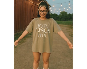 Khaki Comfort Colors 1717 Mockup | Oversized T-Shirt (PNG File)