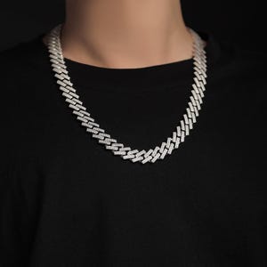 VVS1 Moissanite Cuban Link Chain in 925 Sterling Silver Iced Out Statement Necklace Hip Hop Jewelry Gift for Him