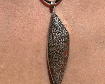 Dinosaur Bone set in Silver Crystal Pendant Necklace