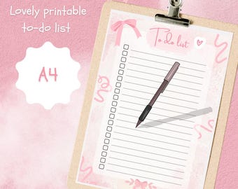 Pink To-Do List Printable – Aesthetic Bow PDF Planner Page | Cute Checklist Template (A4, Digital Download)