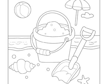13 Tropical Beach Coloring Pages - Adult And Kids Coloring Book, Coloring Sheets, Greyscale, Instant Download, Printable PDF File.
