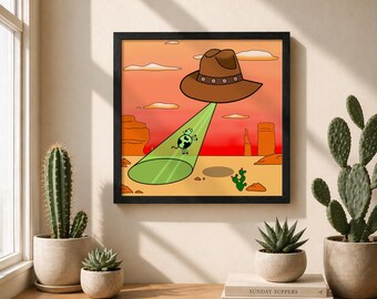 Funny Alien Abduction Poster: Weird Western Art Print for Gamers