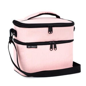 Large Insulated Pink Lunch Box with Two Compartments and Removable Strap