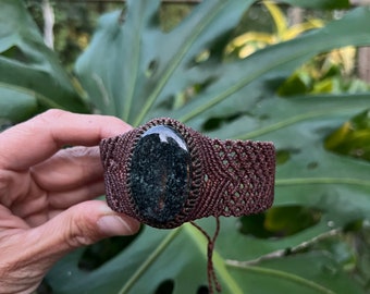 deep earth Natural Jade statement cuff micro-macrame by Hypknotica