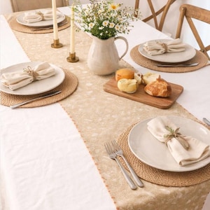 Hand Embroidered and Beaded Rustic Table Runner (78" long)