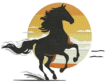 Sunset Horse Embroidery Design, Western Cowboy Machine Embroidery Pattern, Wild Horse Silhouette Stitch File, 5 Sizes Instant Download.